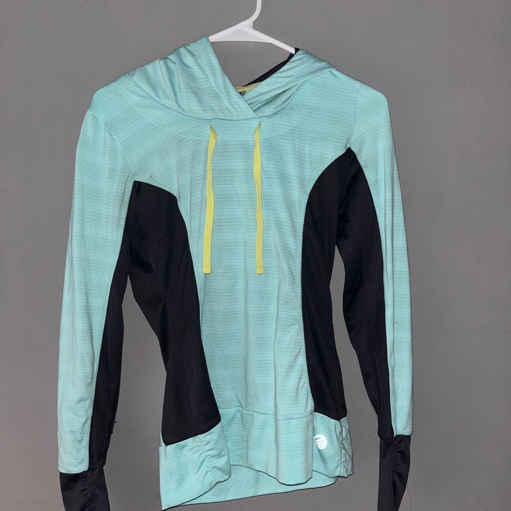 MPG Sport Women's Athletic Hooded Sweatshirt in teal and grey